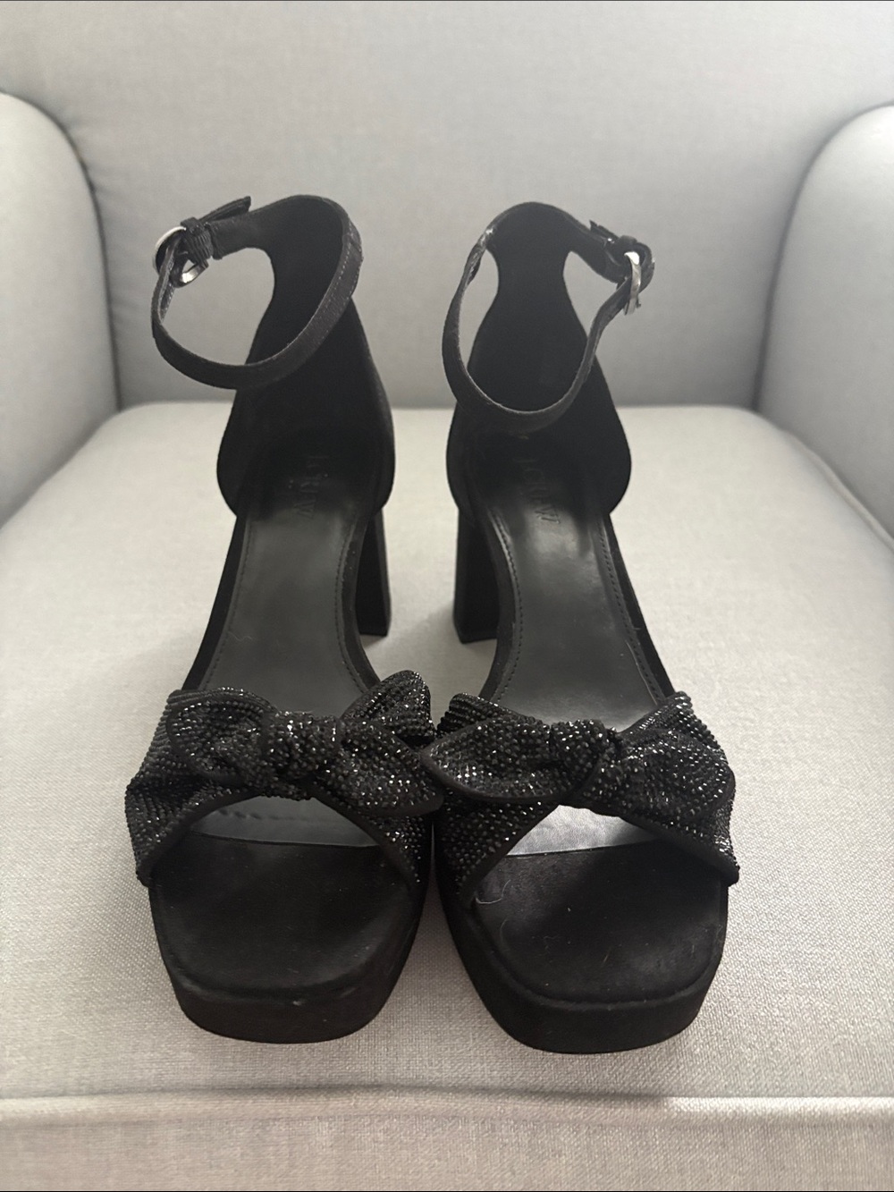 Jcrew Black Ankle-Strap Platform Sandals with sequins bow detail